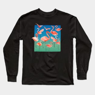 Watercolor Pink Pastel Flamingos Long Sleeve T-Shirt